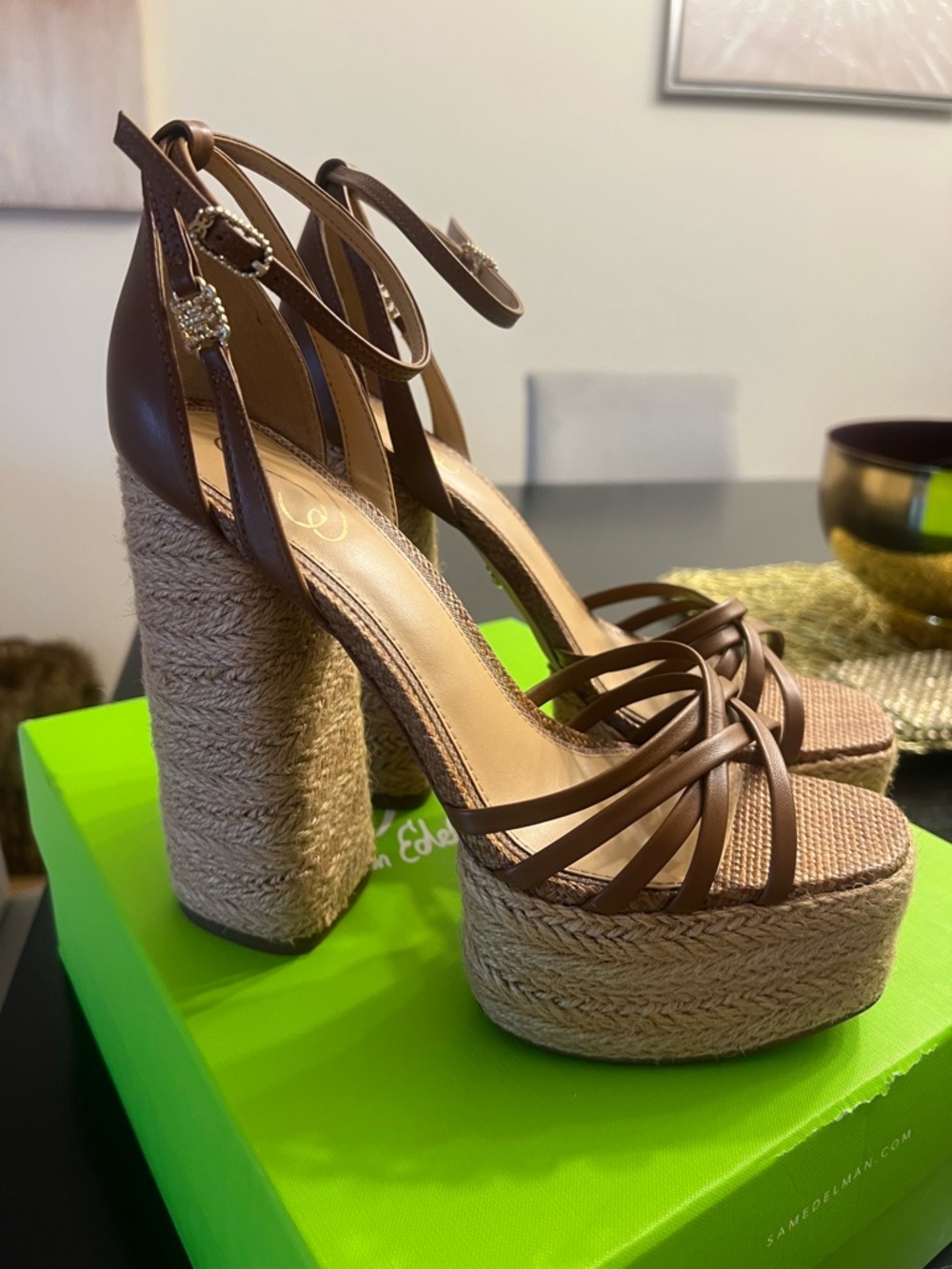 Sam Edelman Brown Espadrille Platform Wedge Sandals
